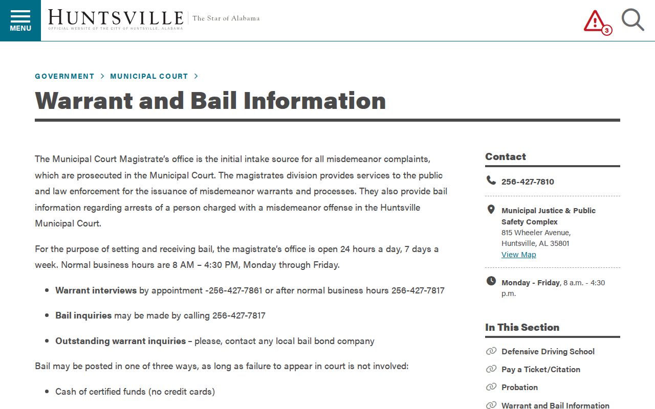 Madison County active warrant and bail contacts for Huntsville cases