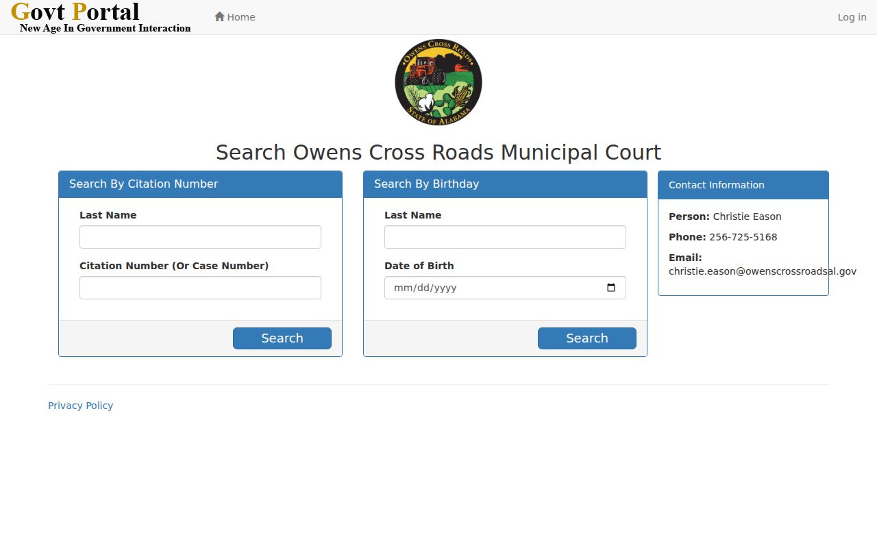 Owens Cross Roads citation and case search fields