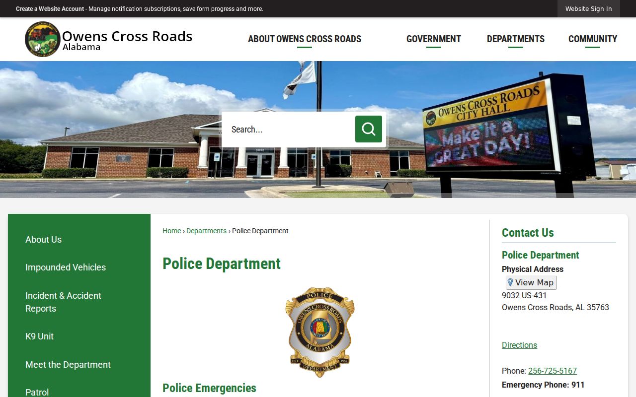 Owens Cross Roads police warrant contact information