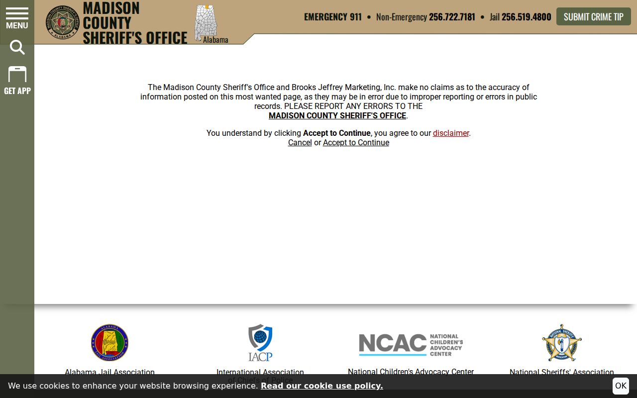 Madison County warrant records official list accuracy notice