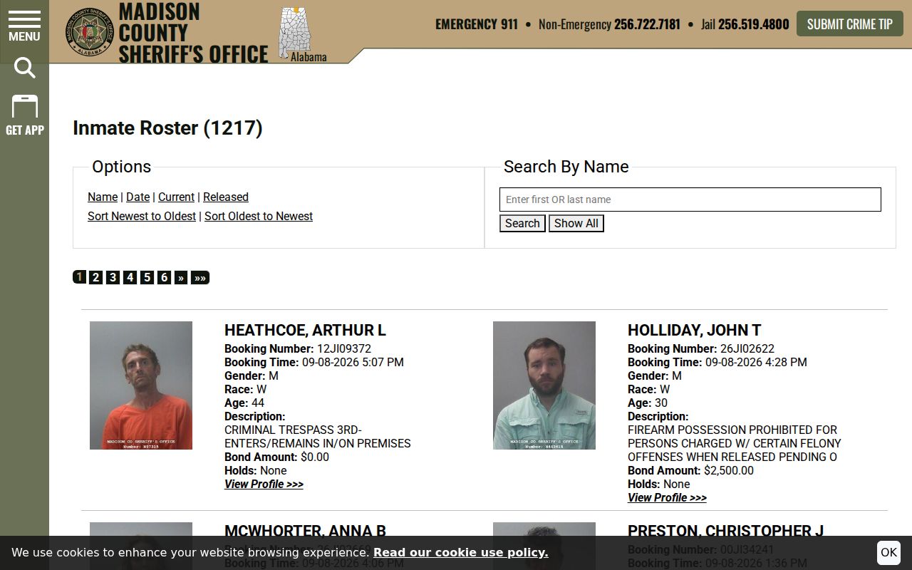 Madison County warrant records custody roster controls